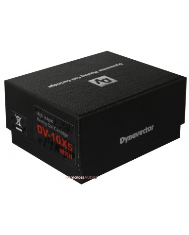 Dynavector DV-10X5 MkII High Output MC Kartuş kutusu, siyah, alüminyum gövde.