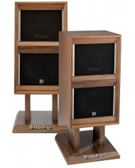 McIntosh ML1 Mk II ahşap kabinli vintage hoparlörler, siyah ızgaralı.