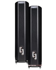 Wharfedale EVO 4.3 siyah hoparlör arkası, ses bağlantı terminalleri ve spike ayaklar.