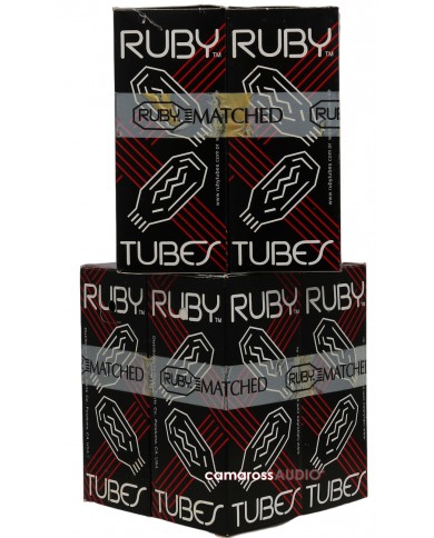 Ruby Matched Tubes ambalajı, siyah ve kırmızı renkli, vakum tüp ikonlu.