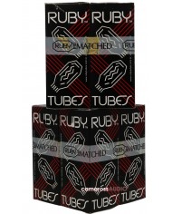 Ruby Matched Tubes ambalajı, siyah ve kırmızı renkli, vakum tüp ikonlu.