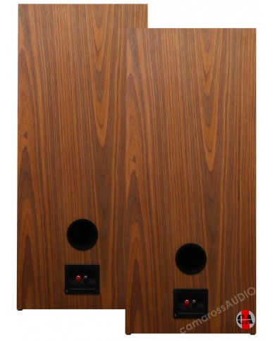 JBL L80T hoparlör arkası, ahşap kaplama, bas refleks portu ve terminaller.