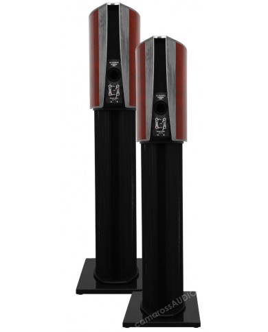 Sonus Faber Guarneri Evolution hoparlör, ahşap ve siyah renkli, lüks tasarım.