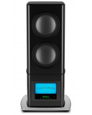 Siyah McIntosh PS1K Powered Subwoofer, mavi VU metreli, yüksek performanslı bas hoparlörü.