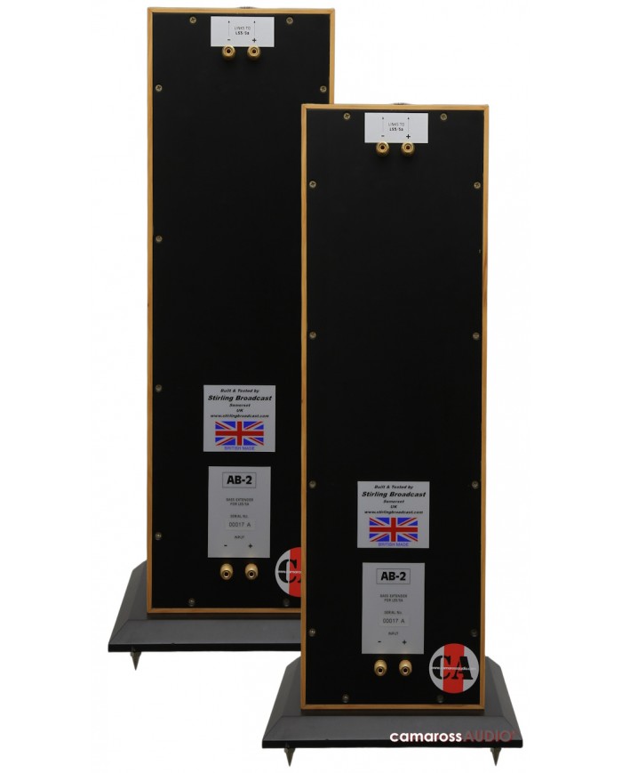 Stirling Broadcast AB-2 Bass Extender arka bağlantı terminalleri ve etiketleri.