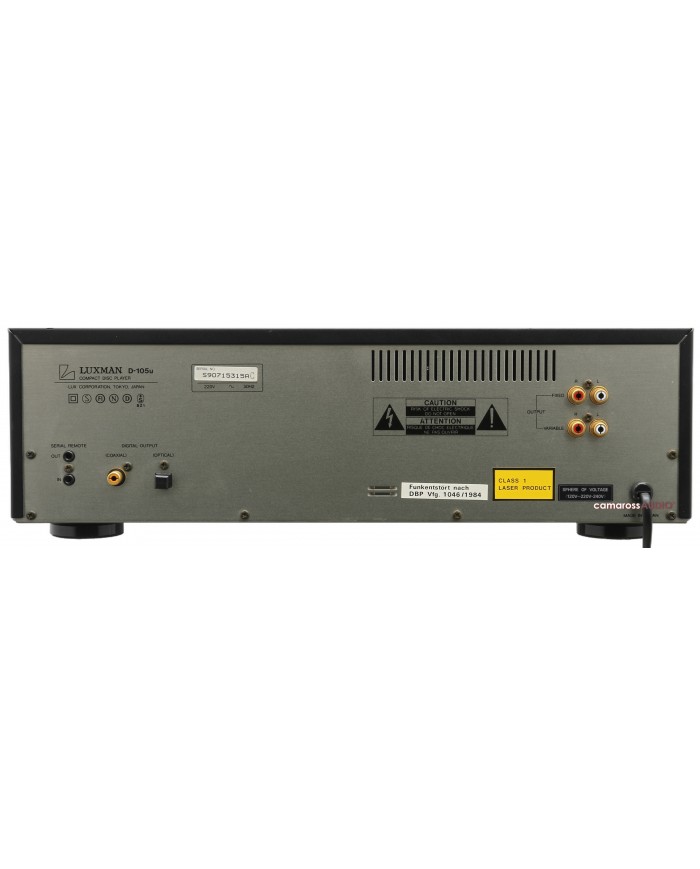 Luxman D-105u Kompakt CD Çalar arka bağlantı portları ve etiketleri.