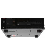 Siyah Luxman D-105u Kompakt CD Çalar ön panel ve alt görünümü.