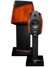 Sonus Faber Ex3ma hoparlör, ahşap ve siyah karbon fiber detaylı, lüks stüdyo monitör.