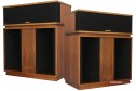 Klipsch Belle hoparlör, ceviz kaplama, vintage tasarım, siyah ızgara.