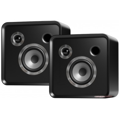 Eversolo SE100 siyah stüdyo hoparlör çifti, metal detaylı.
