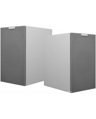 KEF Q3 Meta beyaz hoparlör, gri kumaş ızgaralı, kompakt Hi-Fi ses sistemi.
