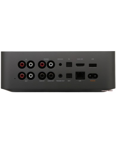 WiiM Ultra Medya Player arka portları: RCA, Phono, HDMI ARC, USB, LAN.
