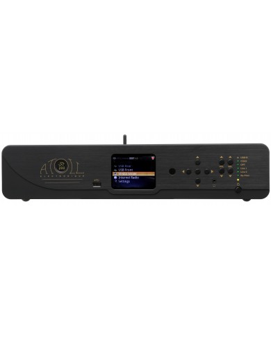 Atoll ST-200 Siyah Preamp ön paneli, dijital ekran ve USB girişi.