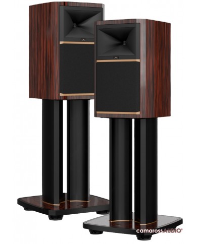 JBL Summit AMA hoparlör, ahşap kaplama, siyah standlı hi-fi ses sistemi.