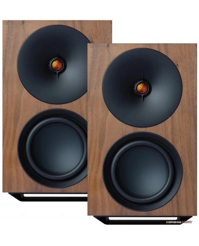Cambridge Audio L/R X hoparlör, ceviz kaplama, siyah sürücüler.