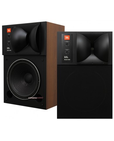 JBL 4425 Studio Monitor hoparlör, ahşap yan kaplamalı vintage ses sistemi.