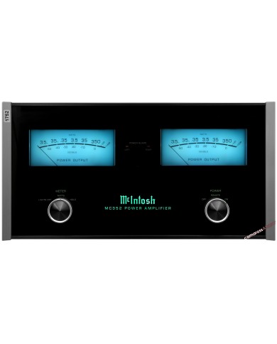 McIntosh MC352 Power Amplifier ön paneli mavi VU metreler ile