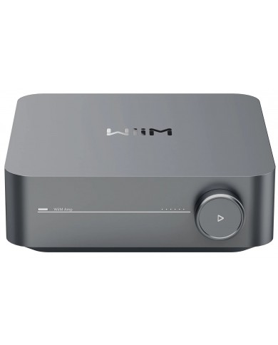WiiM Amp Pro gri renkli kompakt stereo amplifikatör ön görünüm