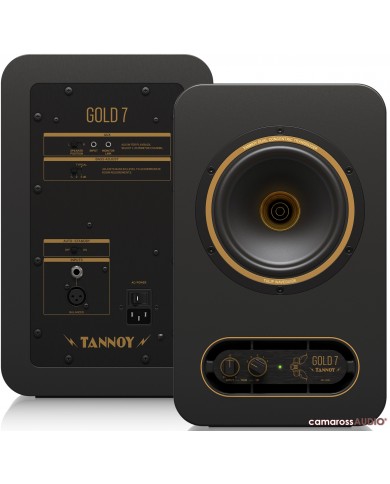 Tannoy GOLD 7 aktif stüdyo monitörü, siyah ve altın detaylı.