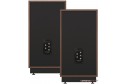 Tannoy Cheviot hoparlör çifti, ahşap çerçeveli siyah arka panel.
