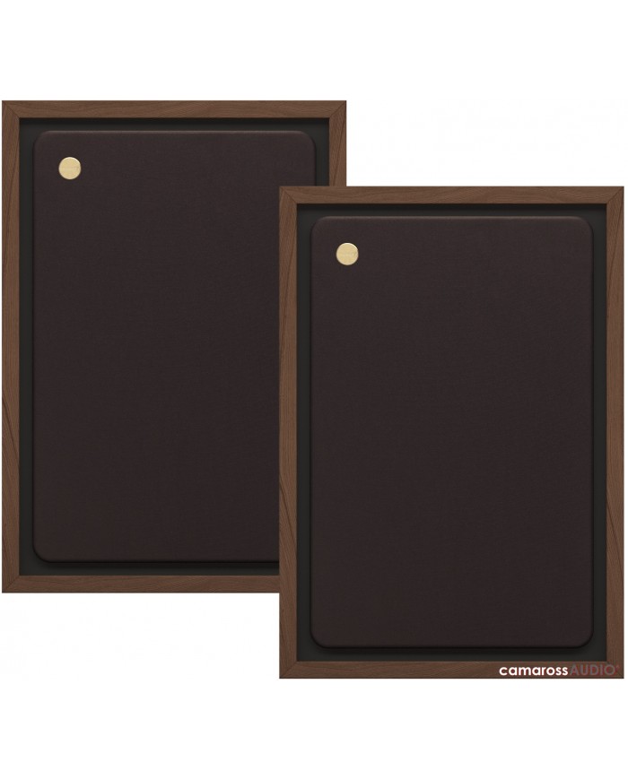 Tannoy EATON kahverengi deri kaplı hoparlör panelleri, ahşap çerçeveli.