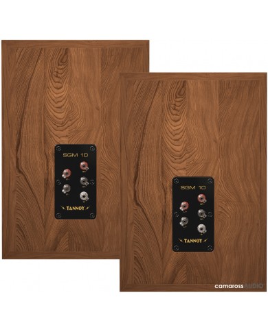 Tannoy SGM 10 hoparlör arka paneli, ahşap kaplama ve bağlantı terminalleri.