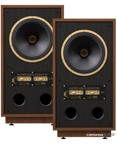Tannoy SGM 12 hoparlör kahverengi ahşap kabinli, altın detaylı retro hoparlör çifti.