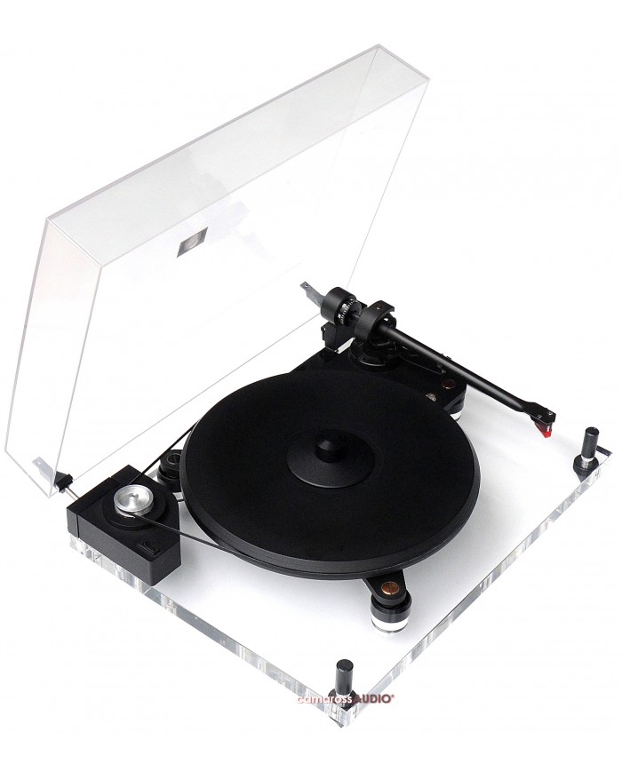 Pro-ject Perspective pikap, şeffaf gövdeli, siyah plaklı, kayışlı döner tabla.