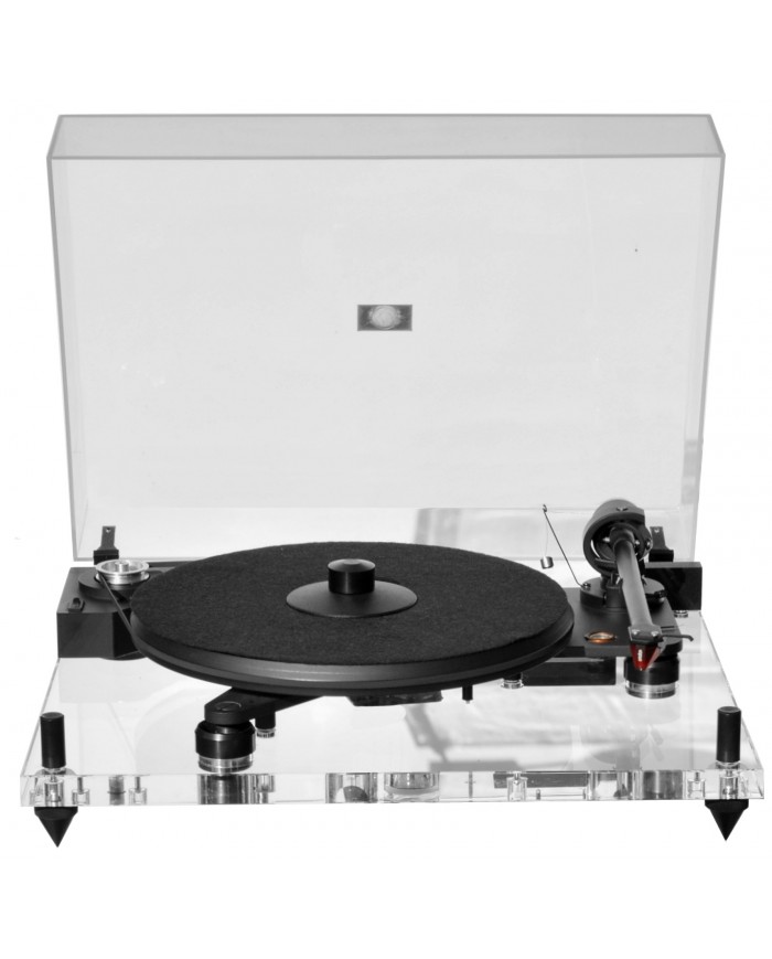 Pro-ject Perspective şeffaf pikap, siyah mat tablası ile modern görünüm.