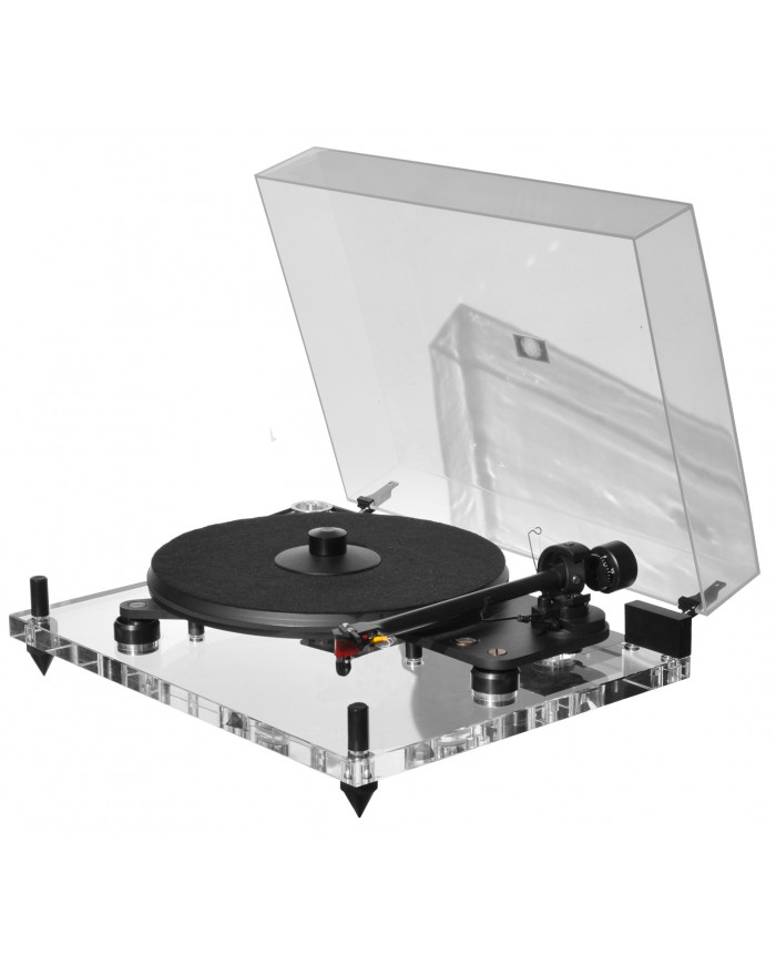 Pro-ject Perspective şeffaf pikap, siyah mat plak örtüsü ve toz kapağı.