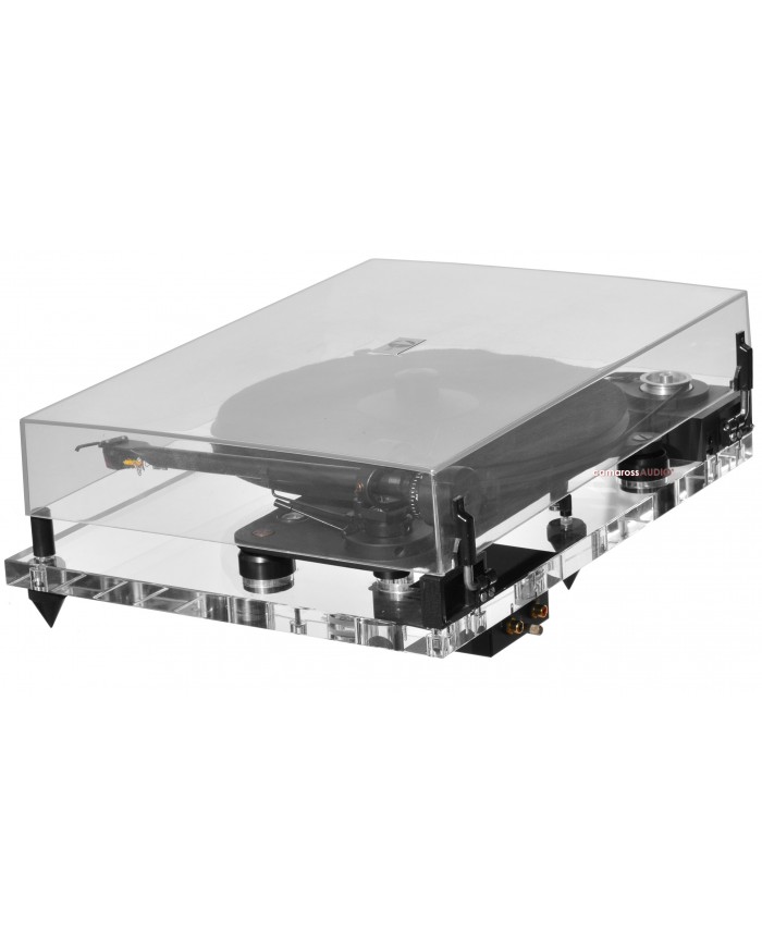 Pro-ject Perspective pikap, şeffaf akrilik tabanlı, kapaklı döner tabla.