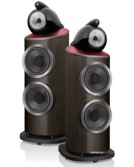Bowers & Wilkins 801 Abbey Road Limited hoparlör, koyu ahşap ve kırmızı detaylı.