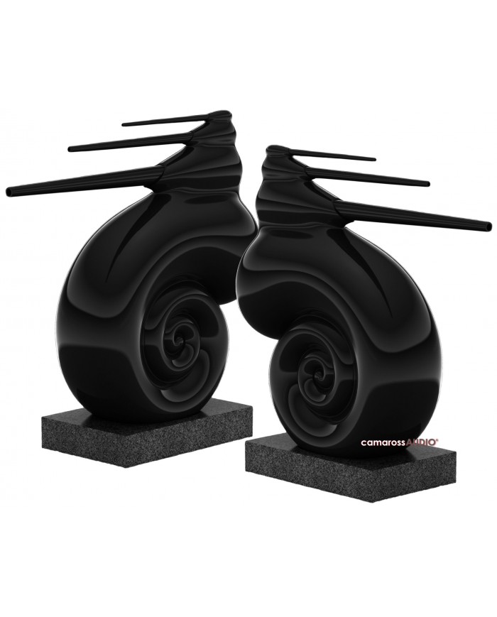 Bowers & Wilkins Nautilus hoparlör siyah parlak, spiral tasarımlı çift.