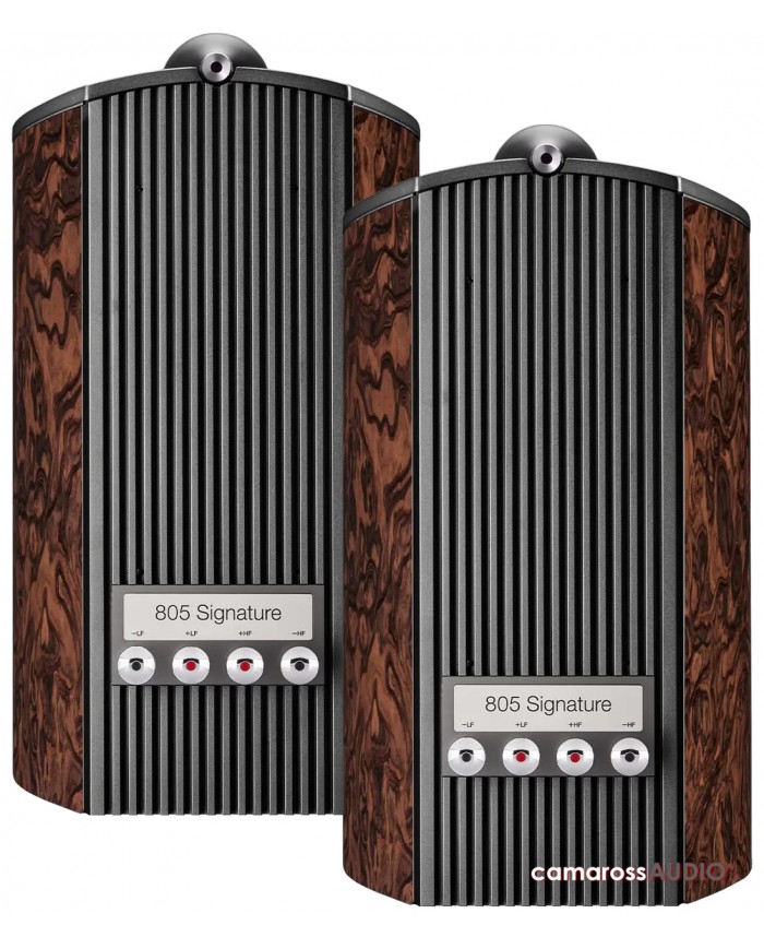 Bowers & Wilkins 805 D4 Signature hoparlör, ahşap kaplama ve siyah ızgaralı.