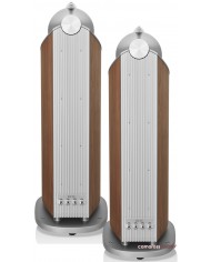 Bowers & Wilkins 802 D4 hoparlör arkası, ceviz ve gümüş detaylı, premium ses sistemi.