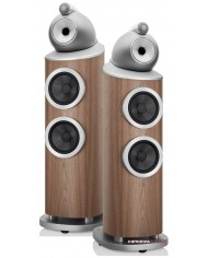Bowers & Wilkins 803 D4 hoparlör, ahşap kabinli, gümüş tweeterli.