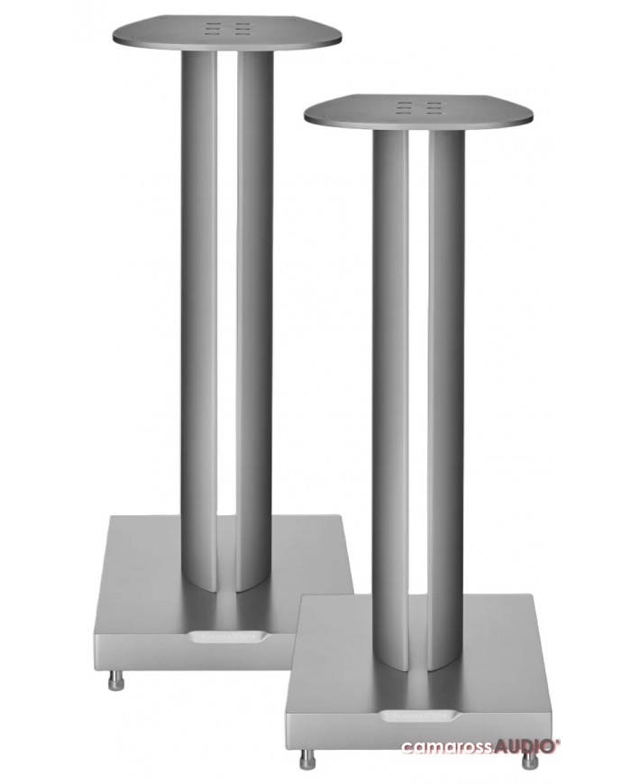 Bowers & Wilkins FS-805 D4 hoparlör standı, gümüş renkli, modern tasarım.