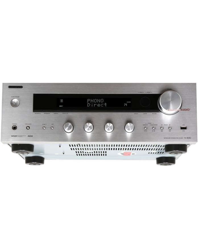 Onkyo TX-8050 Network Stereo Receiver gümüş ön panel detayları
