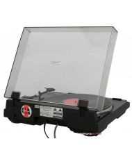 Pioneer PL-960 siyah pikap, şeffaf kapak açık, arka plaka detayı.