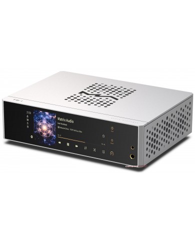 Matrix Audio TS-1 Music Streamer gümüş renkli, dijital ekranlı ağ oynatıcı.