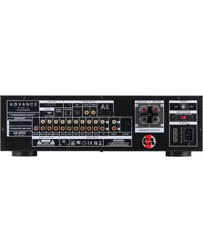 Advance Paris A8 APEX 30th Edition entegre amplifikatör arka bağlantıları.