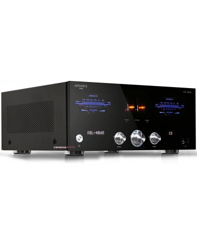 Advance Paris A12 Classic siyah stereo entegre amplifikatör ön paneli.