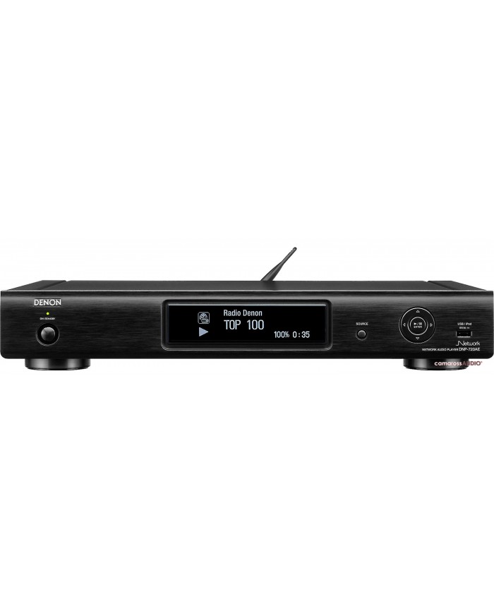 Siyah Denon DNP-720AE Network Ses Çalar ön yüzü, Wi-Fi antenli.