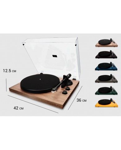 Argon Audio TT MK2 pikap ahşap gövde ve şeffaf kapak, renk seçenekleri.