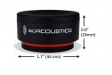 Siyah IsoAcoustics ISO-Puck Mini hoparlör izolasyon standı, boyutları ile.