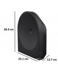 Samsung Music Studio 5 siyah subwoofer hoparlör boyutu görselleri.