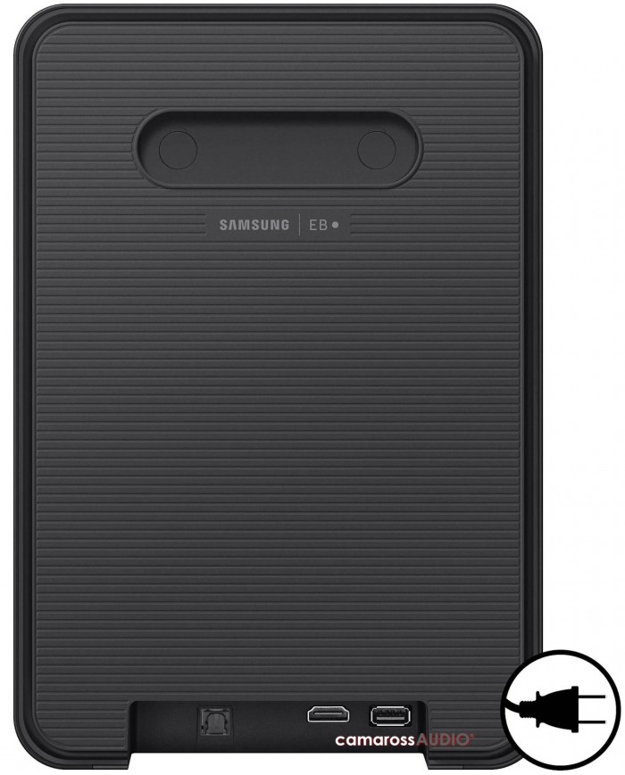 Samsung Music Studio 7 siyah subwoofer arka portlar ve kablo girişi detayı.