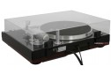 Sony PS-X75 pikap, şeffaf kapaklı, siyah ve gümüş detaylı.