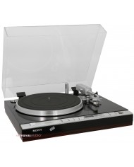 Sony PS-X75 plak çalma, vintage siyah ahşap pikap şeffaf kapaklı
