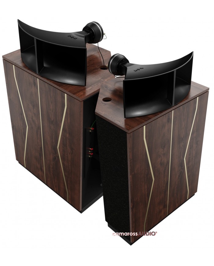 Klipschorn 80th Anniversary Edition ahşap hoparlör, siyah horn tweeter.